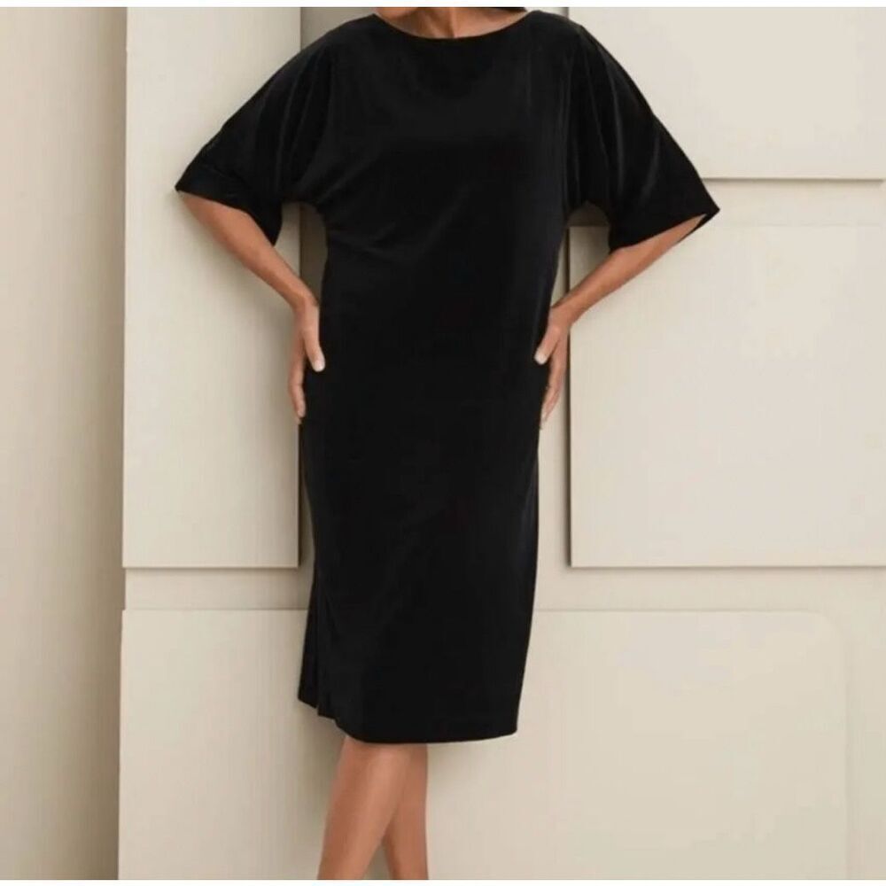 Chico's brand size 3P (16/18P) black velvet Travelers midi sheath dress